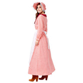 Women American Pioneer Colonial Dress Prairie Costume with Bonnet Red - INSWEAR